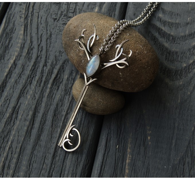 Silver deer key pendant