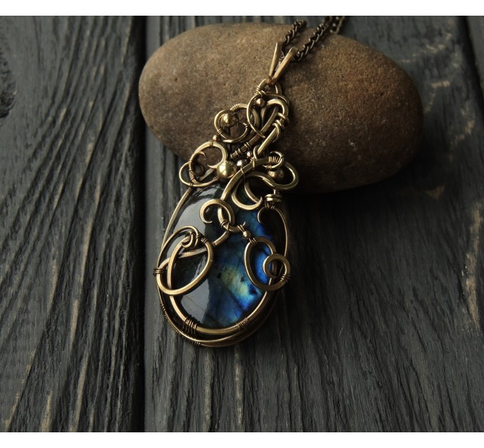 Wire wrapped brass pendant