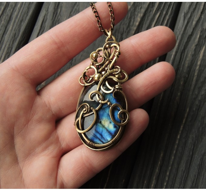 Wire wrapped brass pendant