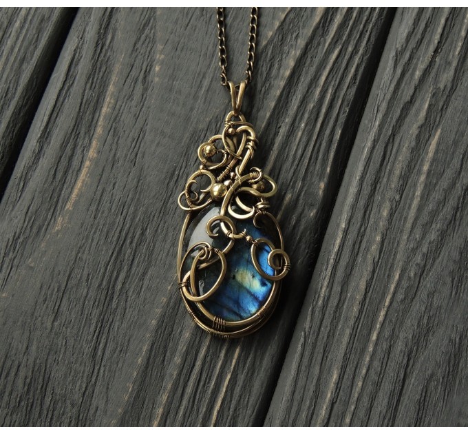 Wire wrapped brass pendant