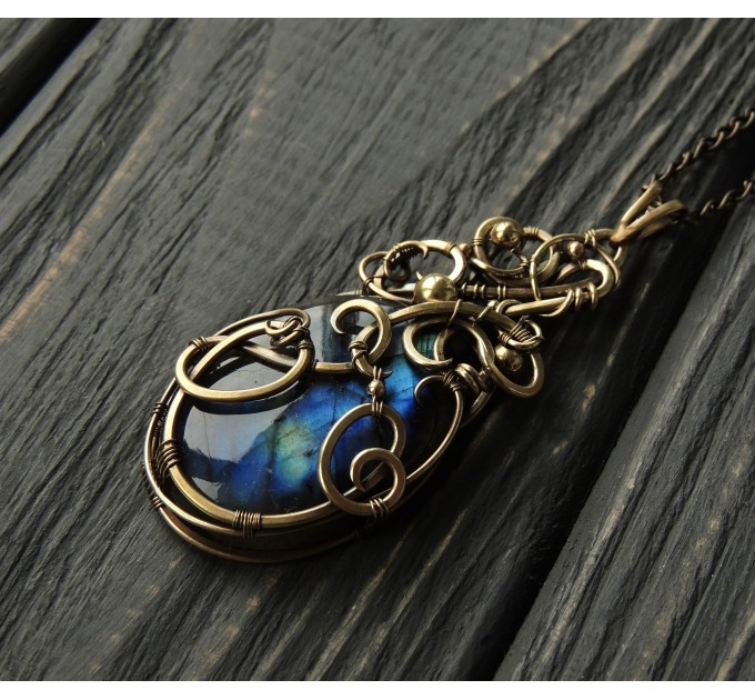 Wire wrapped brass pendant