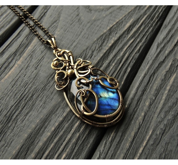 Wire wrapped brass pendant