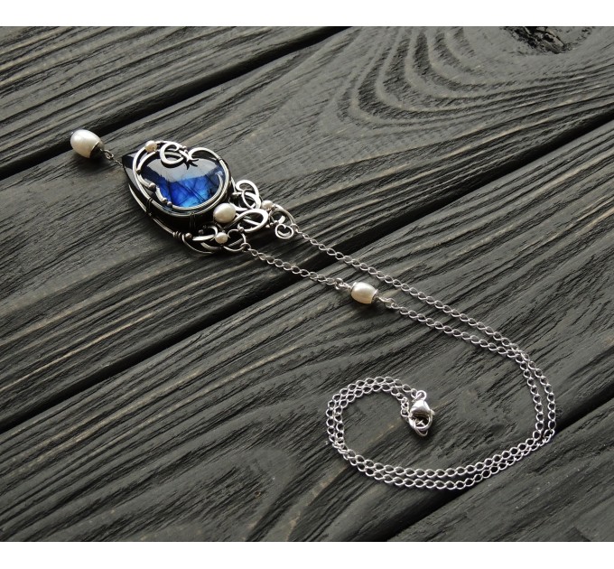 Silver wire wrapped labradorite necklace